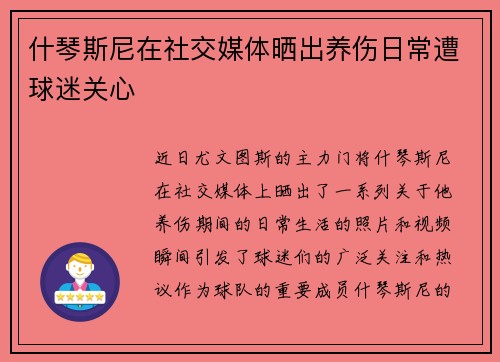 什琴斯尼在社交媒体晒出养伤日常遭球迷关心